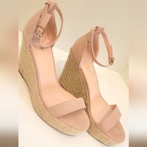 NWOT Espadrille Braided Suede Open Toed Ankle Strap Wedges